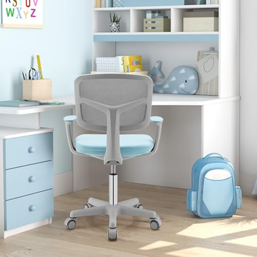 GYMAX Sedia da Scrivania per Bambini, Carico 150 kg, Sedia Ergonomica, Altezza Regolabile, Girevole a 360° (BLU)