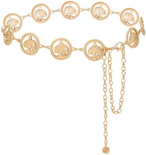 LIMHOO Chaîne de taille en métal pour femmes Ceinture à maillons en forme de ventre pour robes (Circular Doré Grand)
