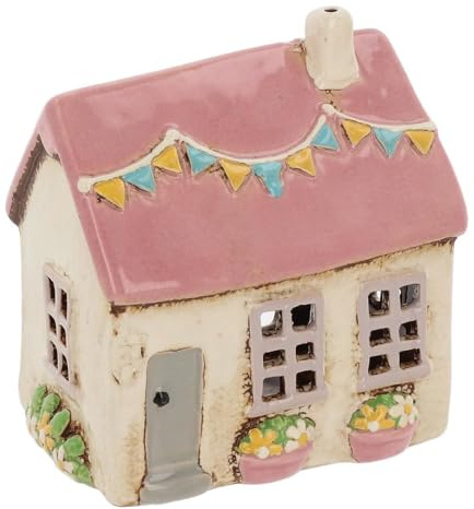 Shudehill Giftware Village Pottery Ceramic Tealight Holder Pretty Garden Floral House Pastel Collection (Flags Cream)