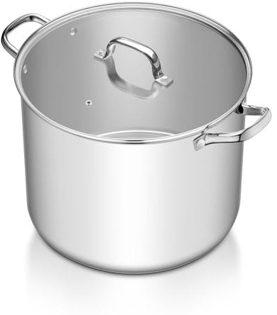TeamFar 20QT Stock Pot, Stainless Steel Stockpot Large Induction Cooking Pot with Lid & Tri-ply Bottom, for Soup Seafood Cooking, Sauce Canning, Non Toxic & Heavy Duty, Various Stovetops Suitable