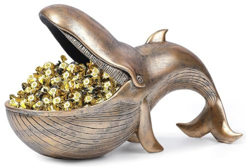 Qeunrtiy Walstatue, Walfigur Aus Kunstharz, Lustige Bonbonschale, Schlüsselschale für Eingangstisch, Skulptur mit Großem Mund, Tisch, Einfach zu Verwenden, 20 X 12 X 12 cm, Bronze