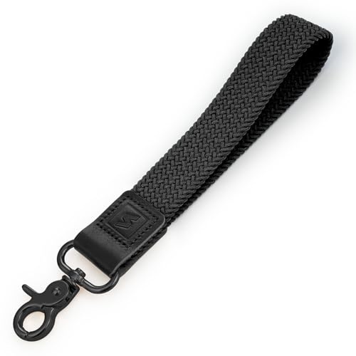 SENLLY Lanière de Poignet, Extensible Courte Porte-Clés Courroie, Conception Anti-Chute Élastique Originale (Noir)