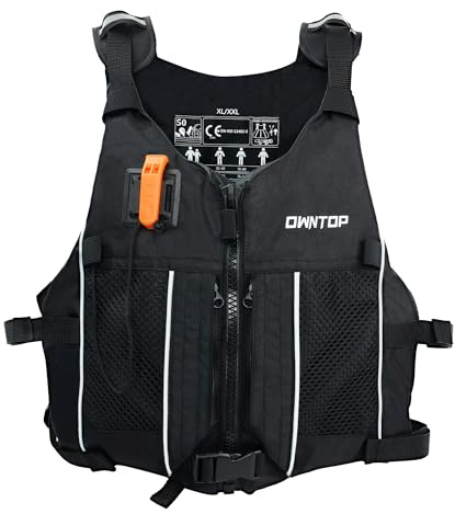 Owntop Buoyancy Aids for Adults Youth with Hydration Pack, Whistle, Dual Mesh Pockets | Adjustable Buoyancy Vest Jacket | Swim Vest Unisex for Paddleboarding, Kayaking, Fishing (Black,XS/S)