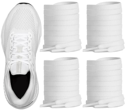 UamGlsob 2 Pares de Cordones Planos Ultrafinos de 6 mm con Patrón de Rayas, Cordones Decorativos y Ligeros para Zapatillas de Running, Tenis, Correr, Fitness (White, 54/140cm)