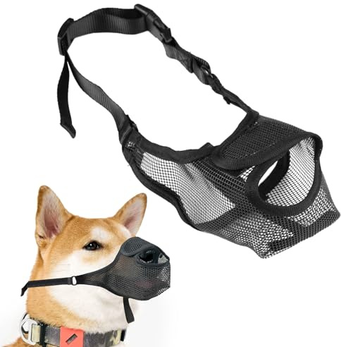 Museruola per Cani in Rete Traspirante, Museruola Cane con Regolabile Cinturino, Traspirante e Sicuro per Proteggersi dal Mangiare, dal Mordere e Dall'abbaiare, per Cani di Media, L (Snout 24-28cm)