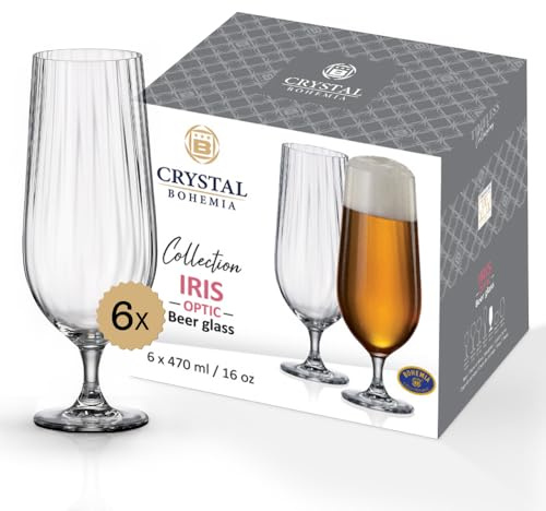 Crystal Bohemia Biergläser - 6er Set, je 470 ml, spülmaschinenfest, langlebig & kratzfest - Elegante Gläser aus Kristallglas - Ideal als Geschenk für Bierliebhaber