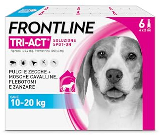 FRONTLINE Triact, 6 Pipette, Cane M (10-20Kg), Antiparassitario per Cani e Cuccioli di Lunga Durata, Protegge il Cane da Pulci, Zecche, Zanzare, Pappataci e Leishmaniosi, Antipulci 6 Pipette