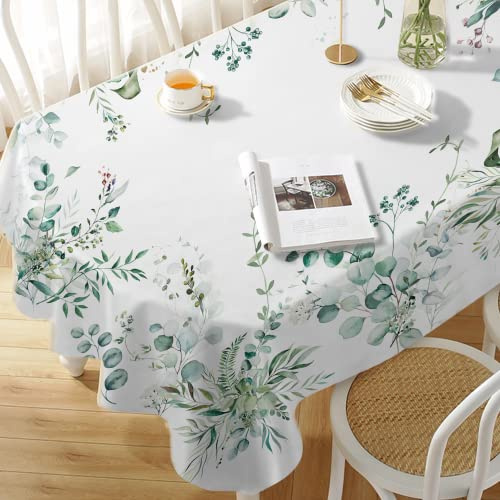 Yighty Leaf blommig salvia grön oval bordsduk 137 x 183 cm, bladtryckt bordsduk, salvia bondgård vattenfärg vattentät bordsduk, lämplig för inomhus och utomhus, semester kök restaurang och fest