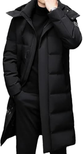 Herr vinter lång dunkappa vardaglig huva varm tjock vit anka dunjacka, Svart, 5XL
