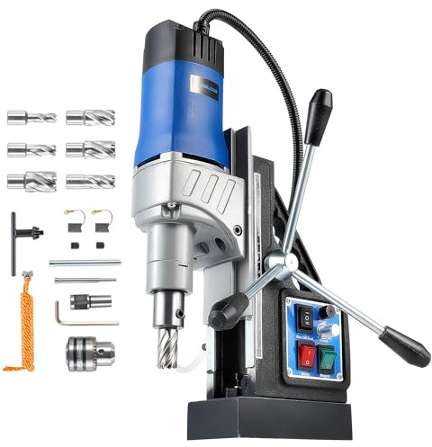 ZELCAN 1550W Taladro Magnético con 6 Brocas, Diámetro de Perforación de 50 mm, Velocidad de 0-580 rpm y Dirección Reversible, Fuerza de 13000N para Superficies Metálicas (+ 6 Brocas)