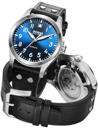 Boyarca Pilot Watch NH35 - Reloj de pulsera mecánico automático con movimiento luminoso para hombre, resistente al agua, cristal de zafiro, caja de acero inoxidable, Azul, Moderno