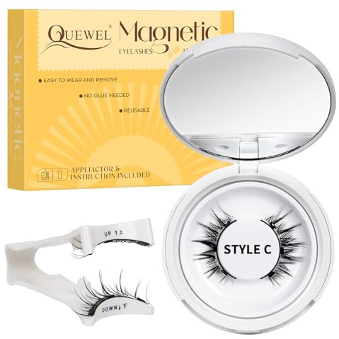 Pestañas Postizas Magneticas de larga duración, Pestañas Magneticas riutilizzabili con applicatore, Aspecto de Naturales, No requiere pegamento, fácil de colocar (1-C Paare)