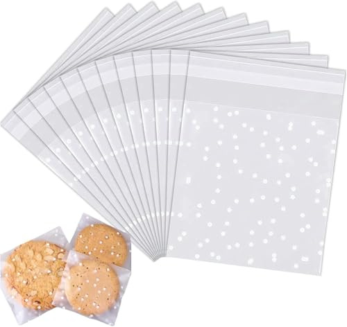 100 Pieces Cookie Bags Cellophane Bags Clear Self-Adhesive Biscuit Bags Plastic Sweet Bags for Bakery, Cookie, Candies, Biscuit, Jewelry, Soaps, Cards and Dessert (10X15CM) (10X15CM)