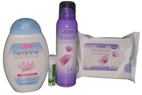 Feminine Intimate Hygiene Set Delicate Deodorant 150ML,Deodorising non irritating Cleansing Wash 250ML And hygiene Alcohol Free Wipes Pack (20 Wipes) With Free Aloe Vera Lip Balm 4.5g