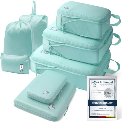 Cubos de compresión para equipaje de 8 piezas, organizadores de maleta impermeables, bolsas de compresión, artículos esenciales de viaje para equipaje de mano y mochila LakeBlue