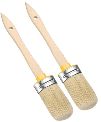 QUARKZMAN 2 Pennelli Per Cera, 2 x 1.4 Pollici Pennello Per Stencil A Gesso, Setole In fibre PET Ovale Con Manico In Legno, Strumento Per Pittura Per Fai Da Te Decorazioni Casa, Giallo
