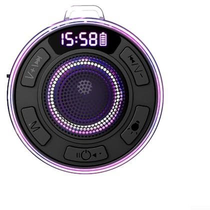 AIKEOU Altoparlante impermeabile IPX7 per doccia con suono surround a 360°, luci RGB e radio FM, ventosa rimovibile per bagno o esterno, nero