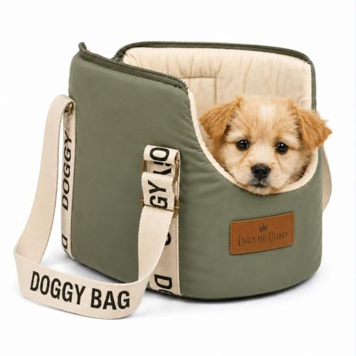 Dog Carrier Bag & Travel Dog Bed by Tails Of Glory for Small Dogs, Puppies and Cats up to 8 kilos - Green, Small