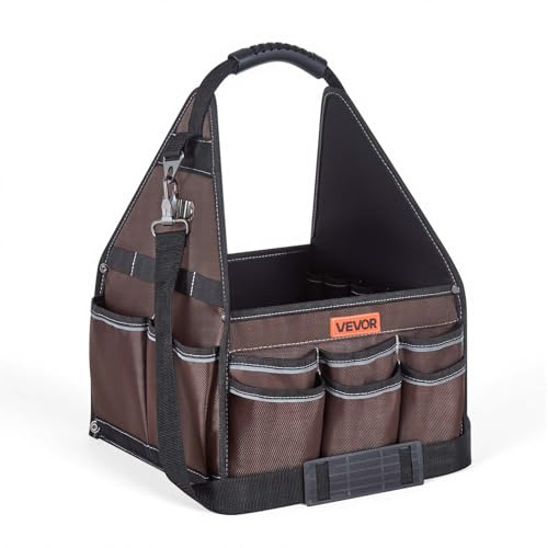 VEVOR Sac à Outils Ouvert 330 mm, Sac de Rangement d'Outils à 45 Poches, Grande Capacité et Portable, pour Bricolage, Électricien et Chantier, avec Poignée, Bandoulière Réglable et Pieds Antidérapants