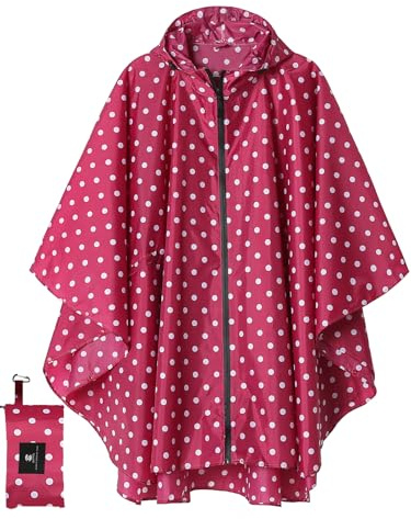 Summer Mae Rain Poncho Jacket Coat for Adults Hooded Waterproof with Zipper Outdoor Pink Point