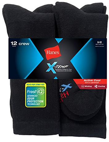Mens Freshiq X-Temp Active Cool Crew Socks 12-Pack (AC1812) -BLACK -6-12