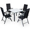 Casaria® Gartenmöbel Set 4 Stühle mit Tisch 90x90cm Aluminium Sicherheitsglas Wetterfest Klappbar Modern Terrasse Balkon Möbel Sitzgruppe Garnitur Bern
