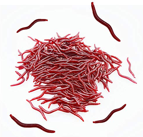 Senven Ver terre artificiel, Biomimetic Soft Silicone Ver terre Appâts Ver La Pêche Leurres Simulation Vers Rouges en plastique Vert Environnement Fort Tentation Appât Faux RedWorm - 200Pcs