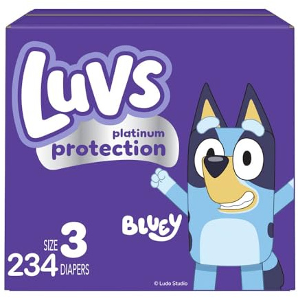Luvs Size 3 Baby Diapers, Platinum Protection Bluey Diapers for Day & Night, Size 3, 234 Count (Packaging May Vary)