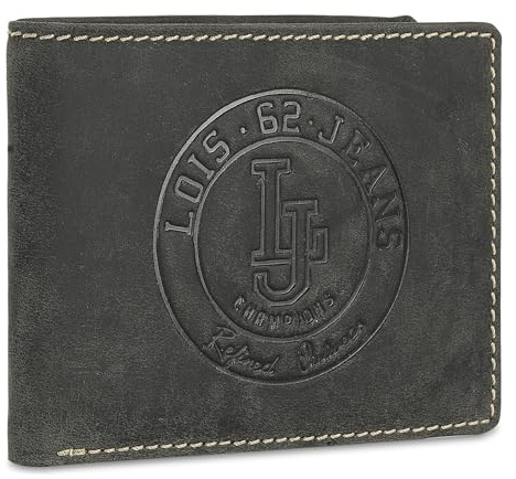 Lois - Cartera de Piel para Hombre - Cartera Hombre Piel con Monedero Interior y Tarjetero, diseño Slim, Cuero auténtico, Regalo Elegante. Proteccion RFID, Negro