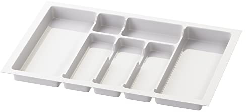 Inserto portaposate Sossai Divio per cassetti larghi 70 cm, 63x43 cm – ritagliabile, 7 scomparti, bianco, vassoio portaposate in plastica per cassetti