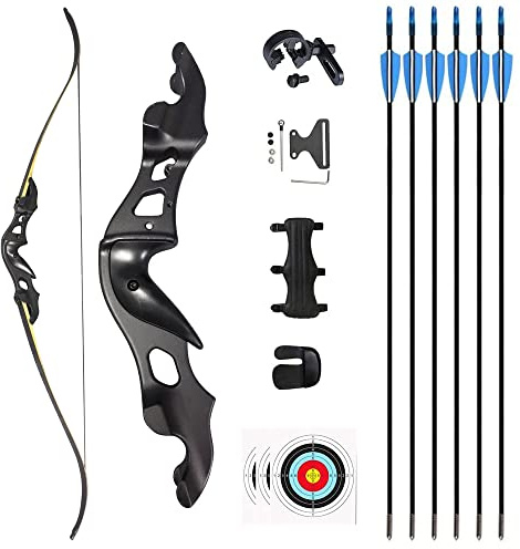 Set di arco e frecce da 60 Set di tiro con l'arco con arco ricurvo da 20-55 libbre arco da caccia con accessori mano destra per tiro con l'arco e caccia all'aperto (50lbs)