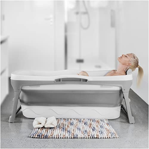 Portable Bathtub for Adult- Extra Large 56 Foldable Collapsible tub. Ergonomically Designed for the Ultimate Relaxing Soaking Bath, Ice Bath. Ideal for Small Spaces, Quick, Effortless Folding Bathtub