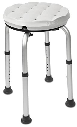 KMINA - Duschhocker für Senioren Stabil, Wasserdichtes Kissen, Höhenverstellbar Rund, Werkzeugfreie Montage - Made in Europe