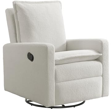 Oxford Baby Uptown Upholstered Glider Recliner Rocking Chair 360° Swivel for Nursery and Living Room - Boucle White