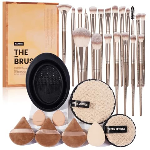 Make up Brushes, MAANGE 30 Pcs Makeup Brush Set for Foundation Blending Powder Blush Concealers Eyeshadow, 5 Products Included,Champagne