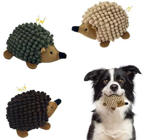 Chongqile Plush Hedgehog Dog Toys 3 PCS - Squeaky No-Stuffing Hedgehog for Small and Medium Dogs - Keep Your Puppy Busy with Multi-Colored, Suitable for Indoor and Outdoor Throwing Play