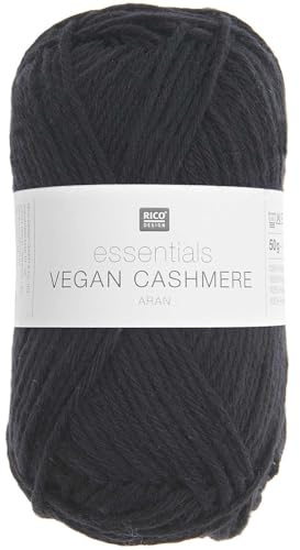 Rico Design Essentials Vegan Cashmere aran, Strickgarn 100% Polyamid, 50g (09 schwarz)