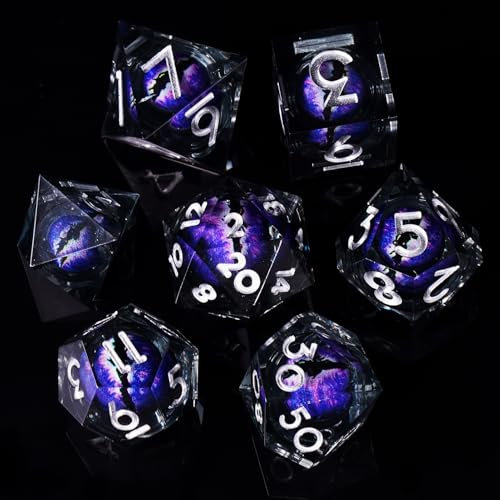 DND Würfel Set, 7 Stück Bewegliche Drachenauge Polyedrische Harz Spielwürfel DND Würfel D&D Würfel für Dungeons and Dragons Pathfinder DND RPG MTG Pathfinder D4 D6 D8 D10 D% D12 D20 (Dunkelviolett)