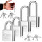 Aoyfuwell 4 Pcs Padlock with Key, Short/Long Shackle Padlocks with Keys Outdoor, Heavy Duty Padlock Waterproof Outdoor High Security for Gate Shed Gym Locker Fence Garage Padlocks