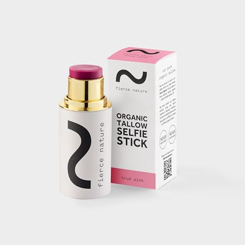 Fierce Nature Multi-Use Tallow Balm Selfie Stick for for Highlighter, Blush & Contour Stick Alternative – Nourishing, Non-Toxic, Clean Face Care & Makeup - (True Pink, 7g)