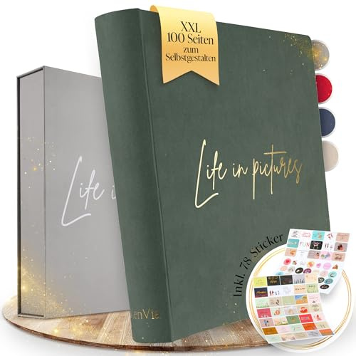 Fotoalbum zum Selbstgestalten - XXL 100 weiße Seiten (50 Blatt)- Foto-Album 30x30 groß für 400 Fotos mit Stickern & Geschenkbox - Erzähle dein Leben in Bildern - Dein Fotobuch zum Einkleben