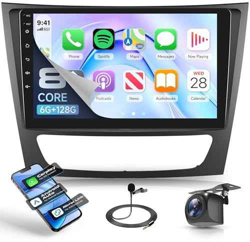 Rimoody 6G+128G 8 kärnor Android bilradio för Mercedes Benz E/G/CLK/CLS Class W209 W211 W219 W463 2002–2010 9'' Carplay Android Auto trådlös FM/RDS/EQ/DSP WiFi GPS Bluetooth SWC backkamera