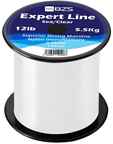 BZS Expert Carp Coarse Fishing Line Nylon Monofilament - Strong Tension High Load String Spool 4lb 5lb 6lb 8lb 10lb 12lb 15lb 20lb 25lb 30lb 40lb 50lb 60lb (Clear, 0.33mm - 1,071m / 12lbs - 5.5Kg)