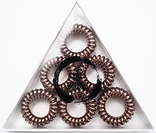 12 Pcs Crazy Bobble® Premium Spiral Hair Ties, Telephone Wire, Ponytail Holders, Coil Hair Bands (Metallic Brown)