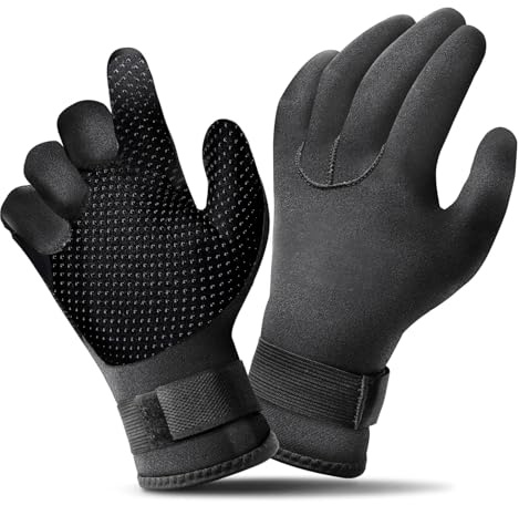 SUPERFA 5mm Neoprene Swimming Gloves, Thermal Wetsuit Gloves | Cold Water Hand Warmth, Adjustable Wrist Strap, Anti-Slip Palm Grip, Flexible Five-Finger, Fit for Diving, Surfing, Kayaking
