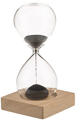 Magnetische Sanduhr mit farbigem Eisensand und elegantem Holzsockel, modernes Wohnaccessoires, Geschenkidee, 1 Minute Countdown Timeruhr Zeitmesser Glas-Dekoration 16 cm hoch (schwarzer Sand)