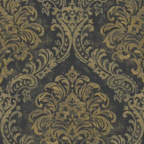 BRICOFLOR Barock Tapete schwarz gold im Vintage Stil Elegante Vliestapete mit Ornamenten ideal für Wohnzimmer und Esszimmer