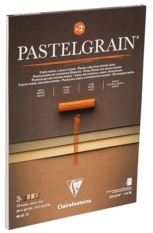 Clairefontaine 976062C - Zeichenblock PastelGrain Nu. 2, 30x40 cm, 12 Blatt, 360g, Pastellpapier mit intensiver Körnung, sortiert, 1 Block