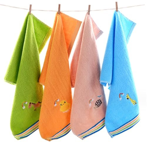 Comebachome Kinder Handtücher für Badezimmer, 4pcs Cartoon Stickerei Kinder Waschlappen, Wasser saugfähig Kinder Badetuch Set, Baumwollgesicht Handtuch für Kinder (10 x 20 Zoll)