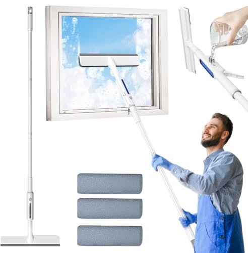 EUBSWA - Limpiador de ventanas con 3 almohadillas de limpieza, limpiador de ventanas EUBSWA para limpieza de ventanas y puertas de cristal